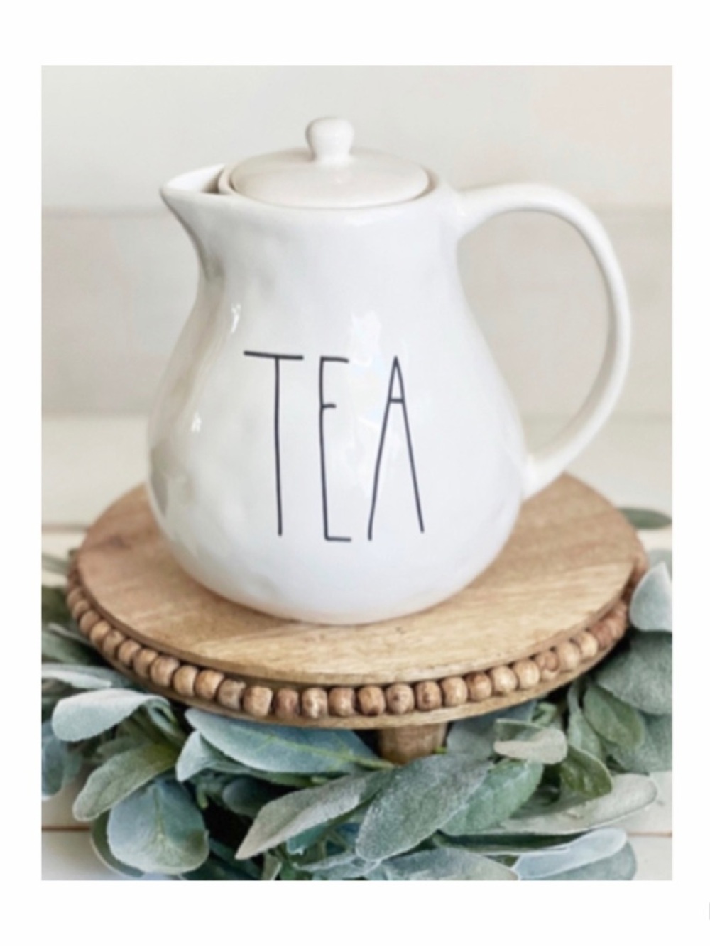NEW Rae Dunn Farmhouse Ceramic Teapot White & Black TEA Pot